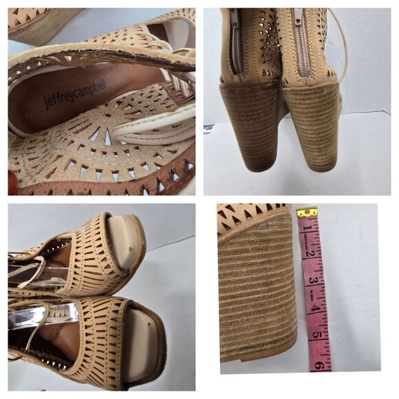 Jeffrey Campbell Rodillo Laser Cut Lace Up Open Toe Wedge Sandals size 7 - Picture 4 of 11
